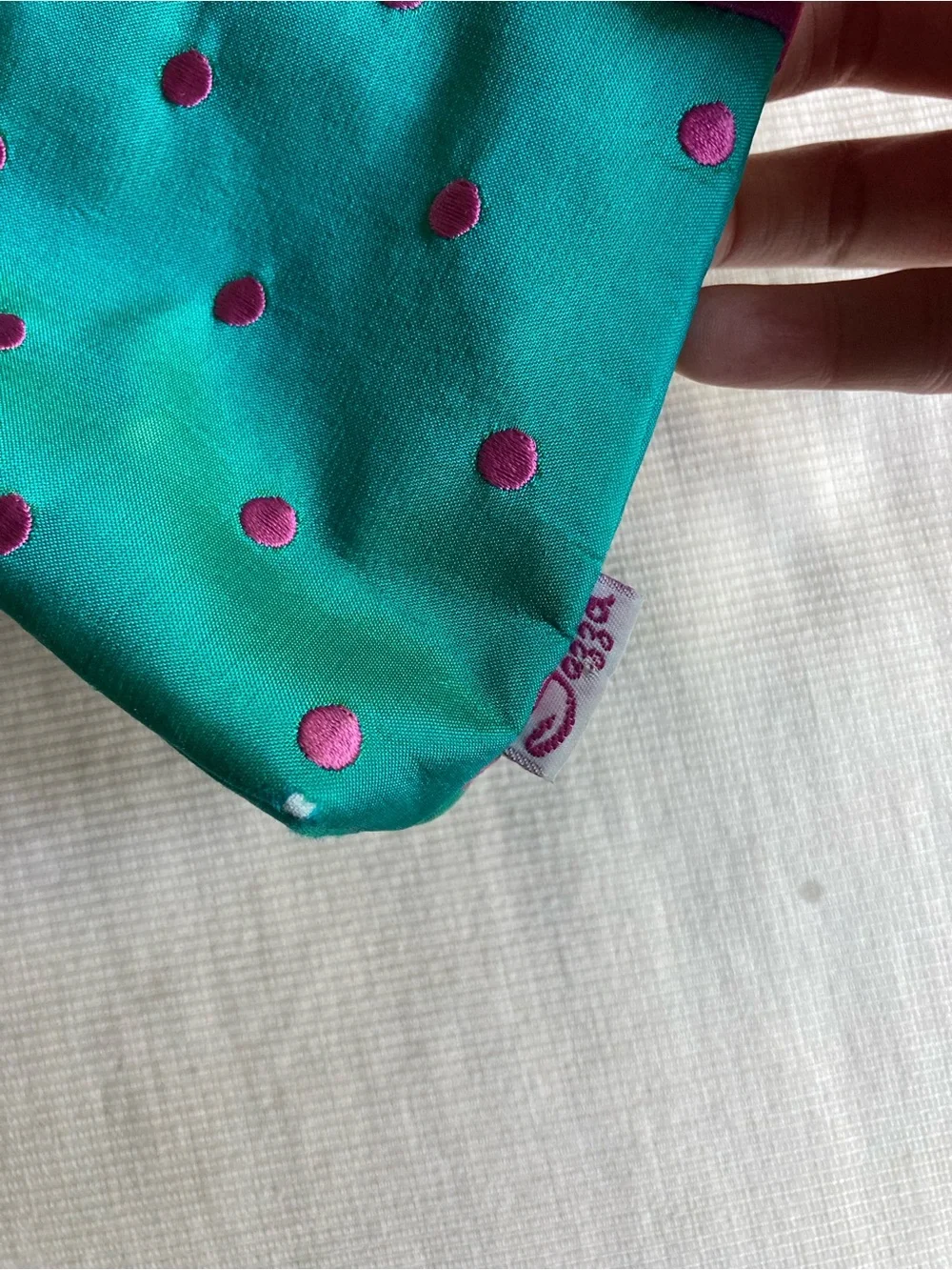 Vintage Jazzd Silk Pink and Teal Polka Dot Zip Pouch Small Bag